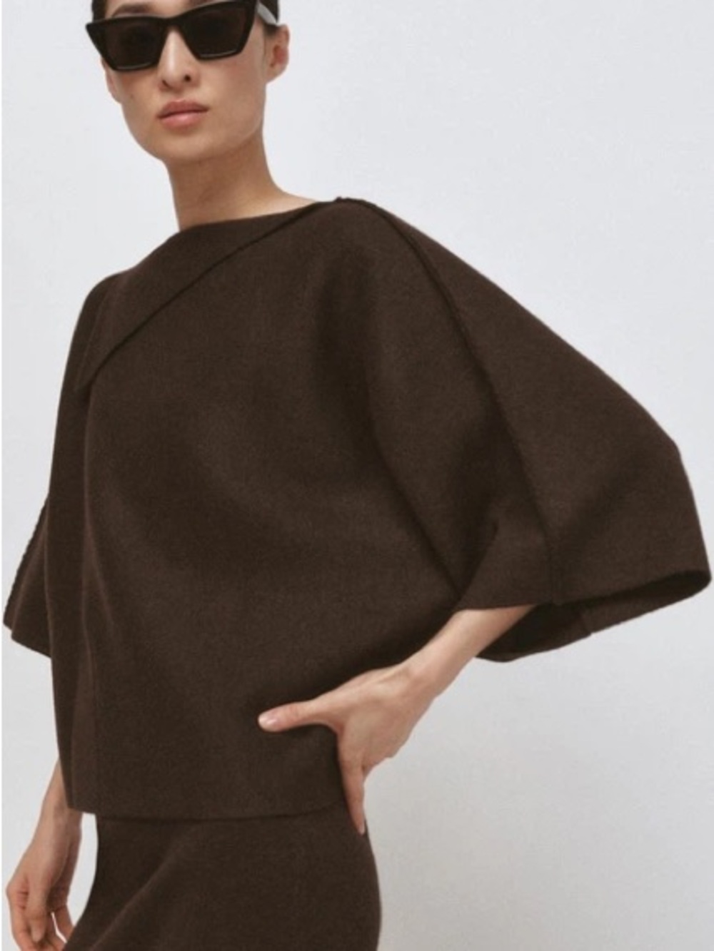 Zara Dark Brown Boxy Crewneck Sweater Lapel collar knit jumper